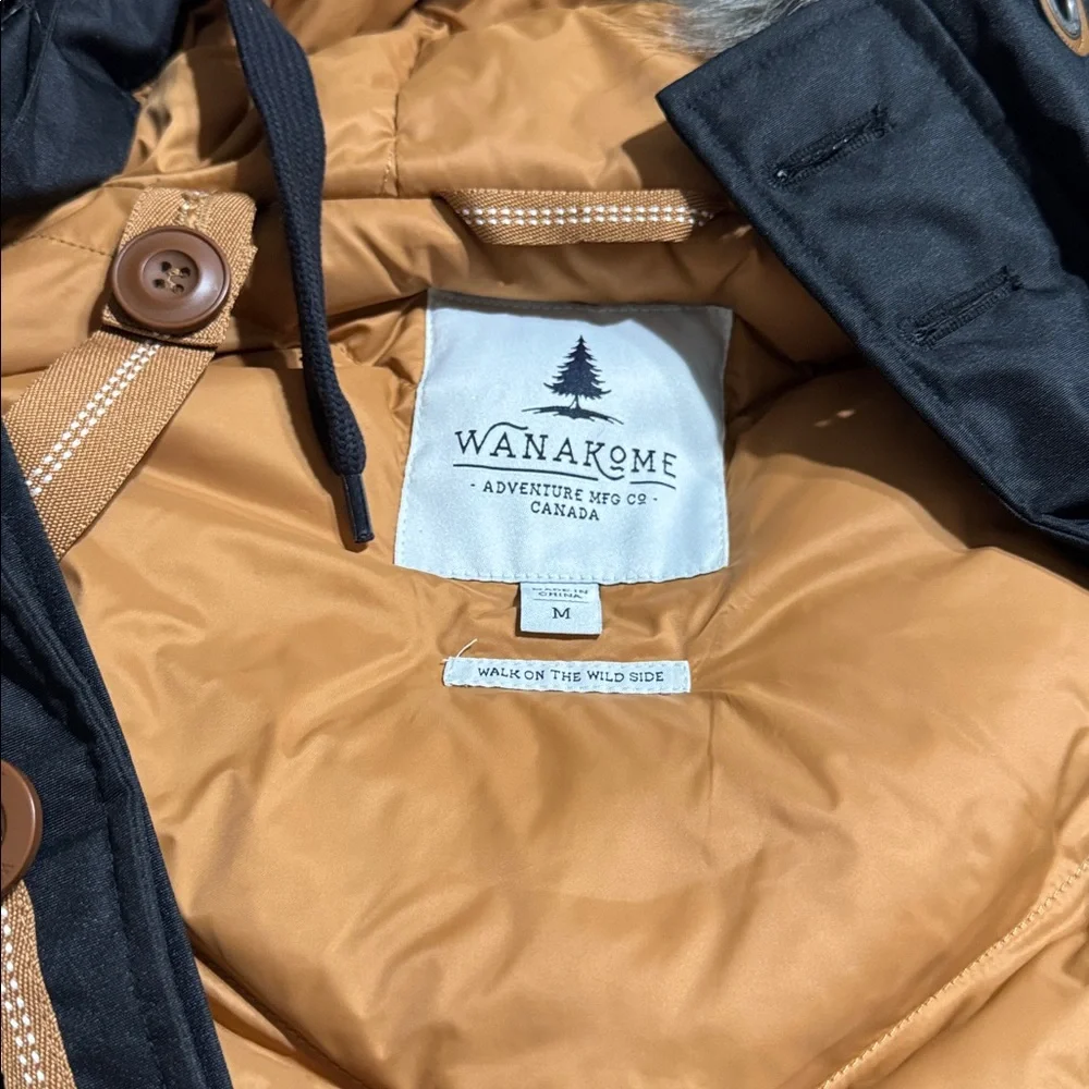 Wanakome Black and Tan Parka with Faux Fur Trim - Picture 3 of 4